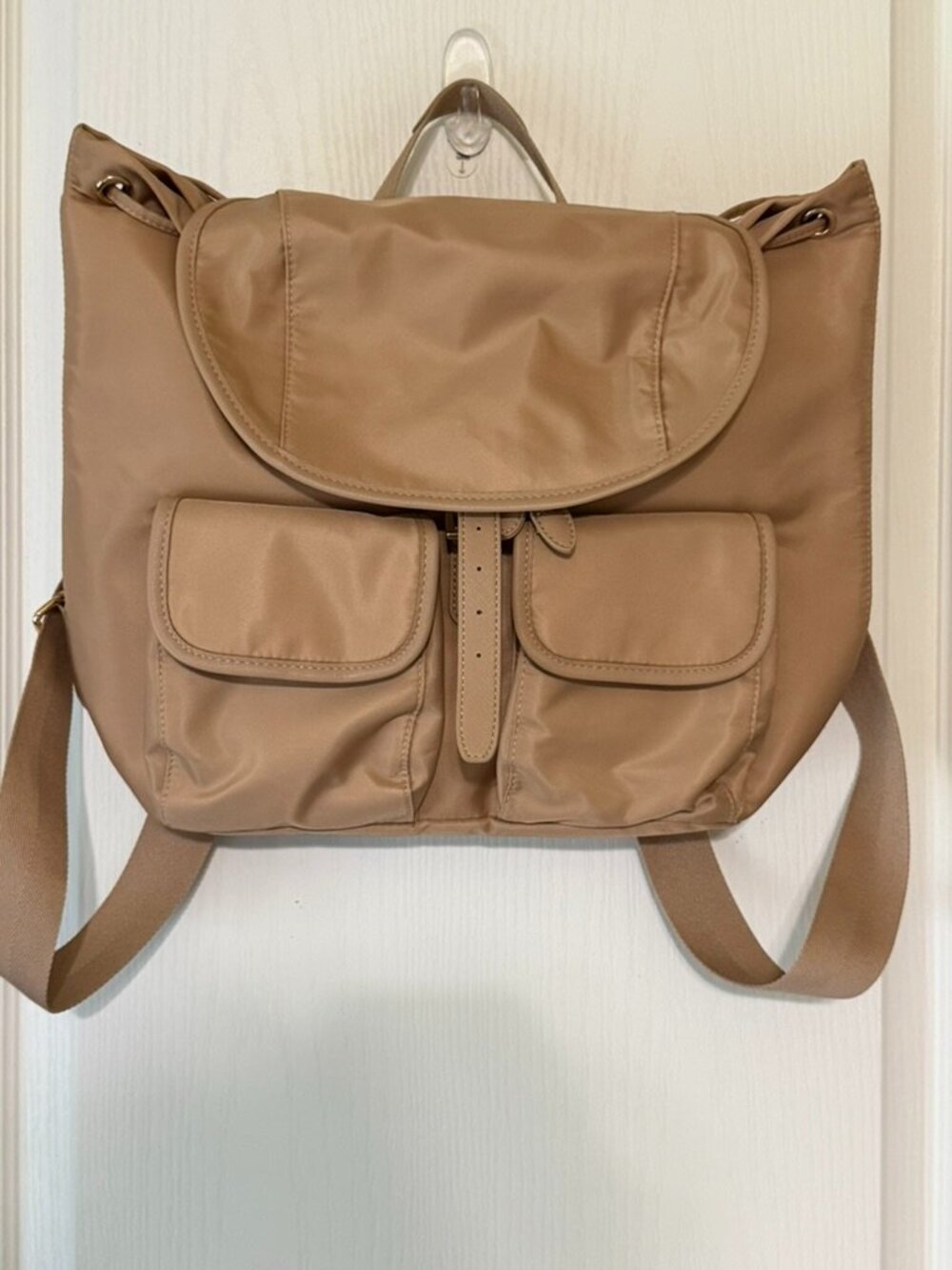 Year of Ours Taupe Nylon Backpack – Dual Front Pocket Utility Bag